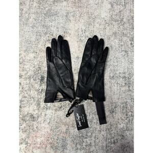 Lord & Taylor Womens Black Genuine Leather Silk Lined Gloves Size 7